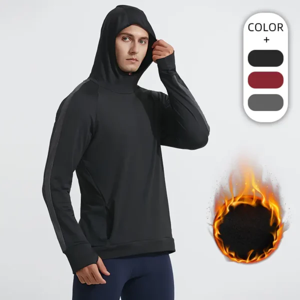 Autumn and winter new thickened jacket fitness leisure hoodie marathon running sports sleeve finger padded sweater