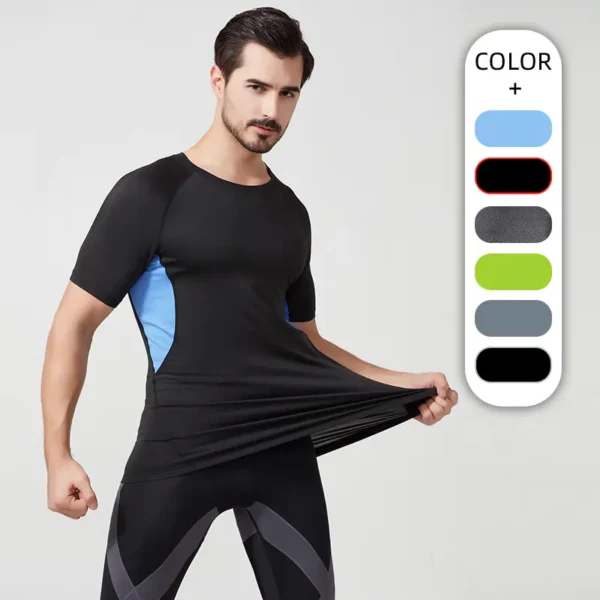 Spring and summer PRO high elasticity fitness clothing for men Cross-country color collision quick-drying tights running fitness sports training clothes