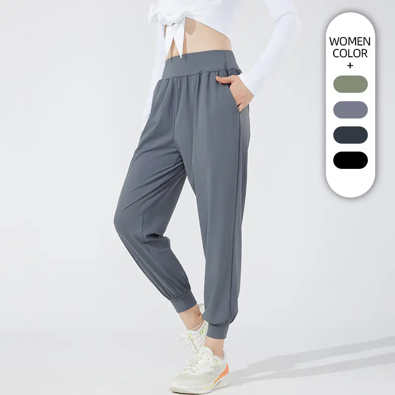 Spring and summer loose moisture-wicking mid-waist women's casual leggings slimming loose running training fitness pants