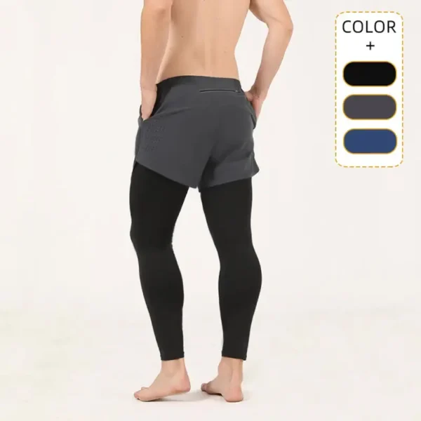 Men's Fake Two-Piece Tight Trousers, Quick-Drying Breathable Back Waist Pocket Reflective Trousers, Running Fitness Trousers For Women