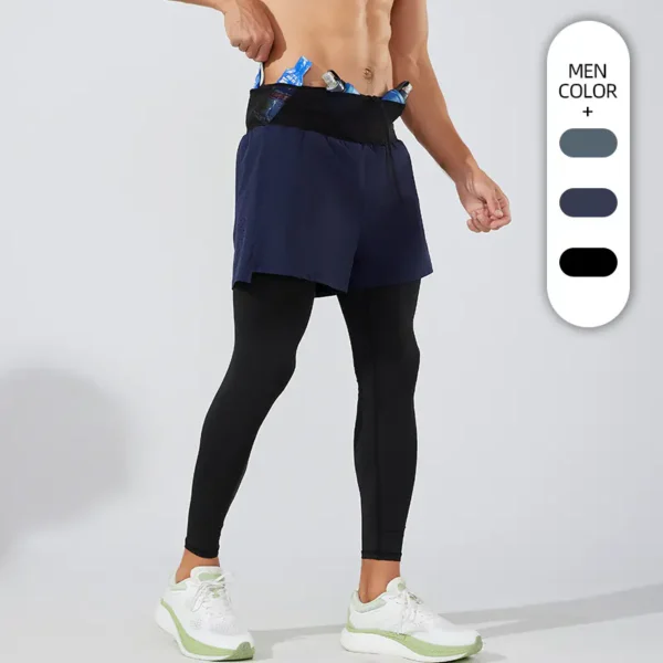 Autumn men's marathon track and field quick-drying fake two-piece training trousers sports running fitness yoga tights